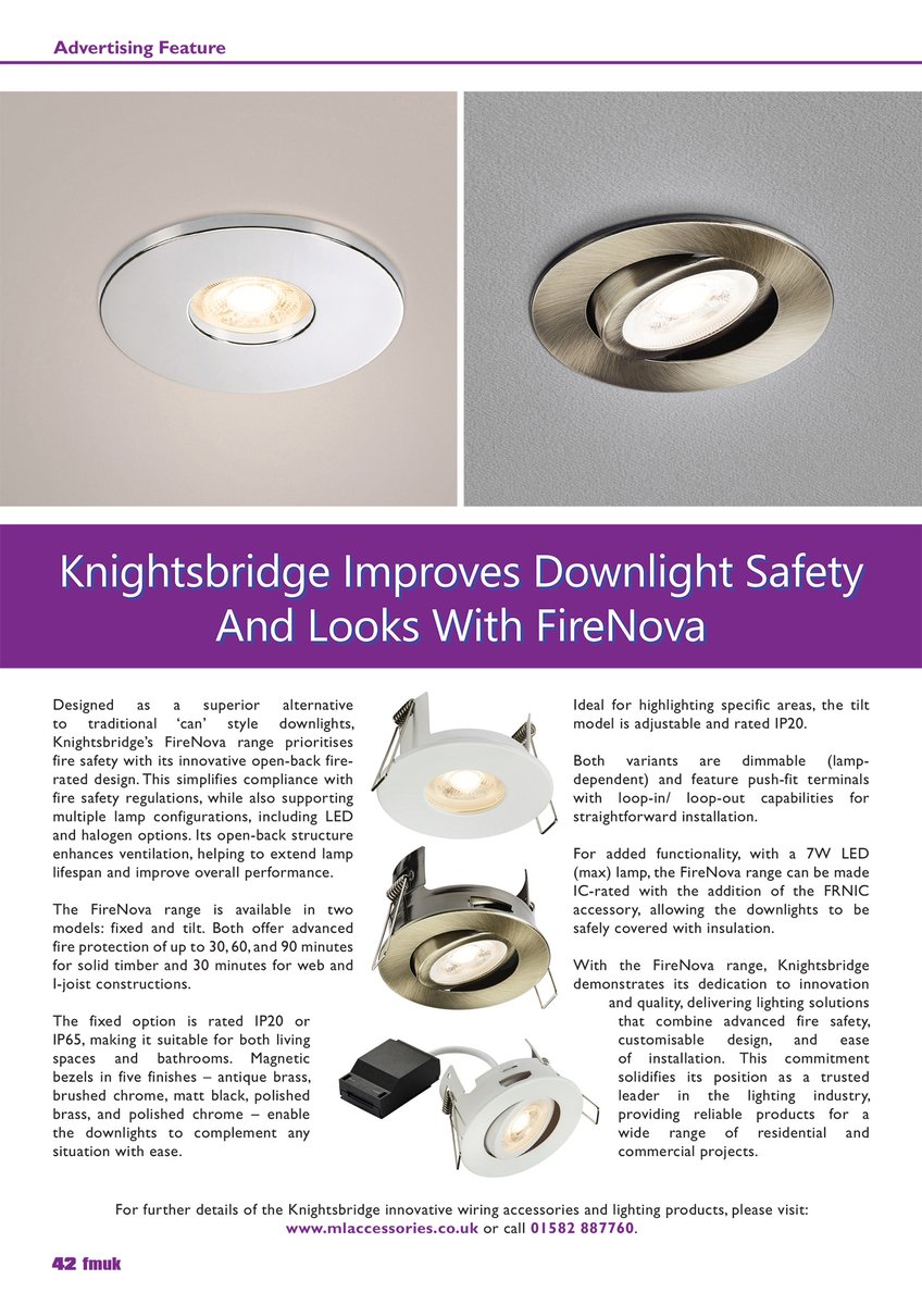Latest Issue 📰: Designed as a #superior alternative to traditional ‘can’ style #downlights, <a href="/KnightsbridgeML/">@KnightsbridgeML</a>’s FireNova range prioritises #FireSafety with its #innovative open-back #FireRated design.

➡️fmuk-online.co.uk/knightsbridge-…
#facman #FacilitiesManagement #lighting #safety