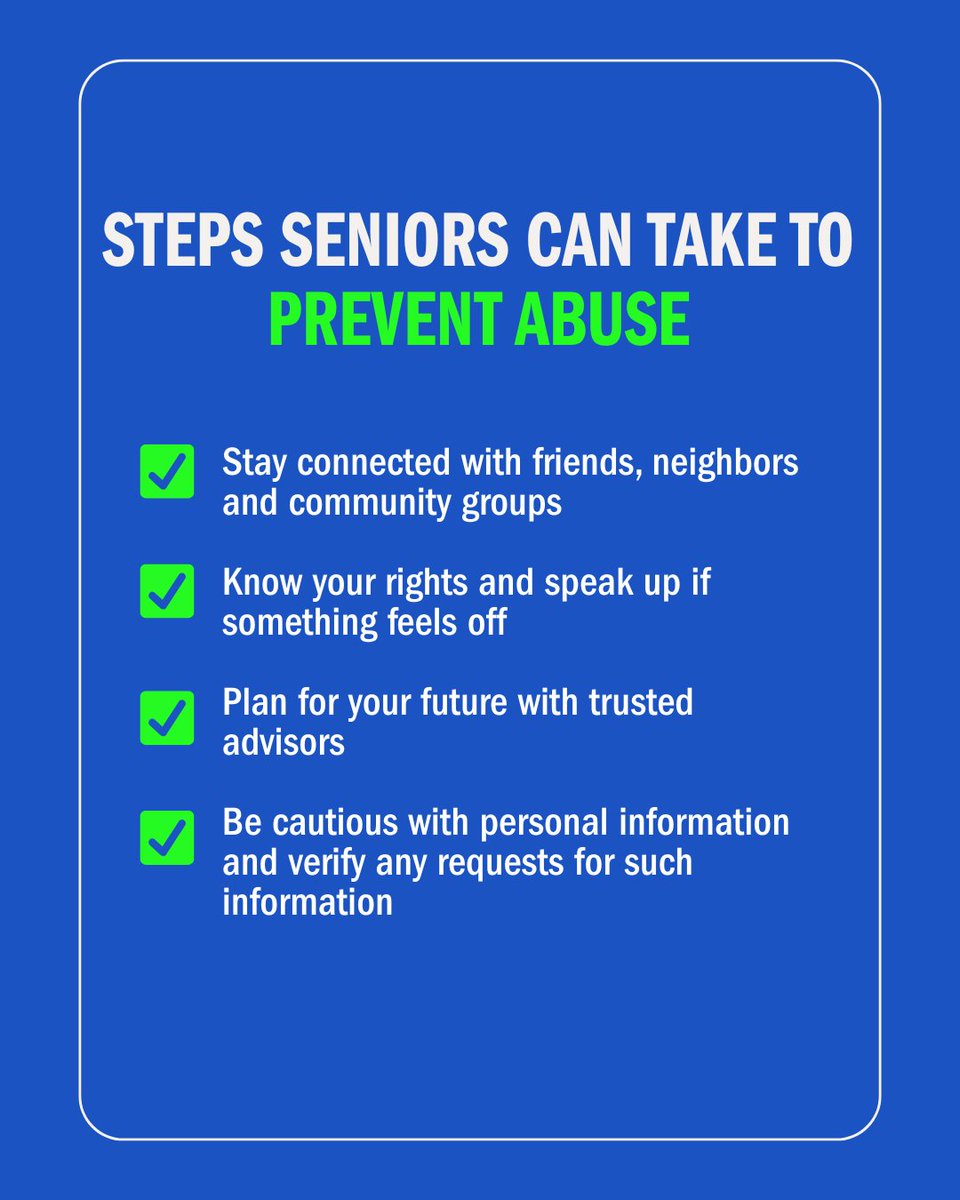 Alignment Health (@alignmenthealth) on Twitter photo Knowing the signs of #ElderAbuse and how to protect yourself or your loved ones is the first step towards a safer world for #seniors. The <a href="/NCEAatUSC/">National Center on Elder Abuse</a> offers resources to help if you suspect abuse. They can connect you with local services and provide guidance on next steps. Knowing the signs of #ElderAbuse and how to protect yourself or your loved ones is the first step towards a safer world for #seniors. The <a href="/NCEAatUSC/">National Center on Elder Abuse</a> offers resources to help if you suspect abuse. They can connect you with local services and provide guidance on next steps.