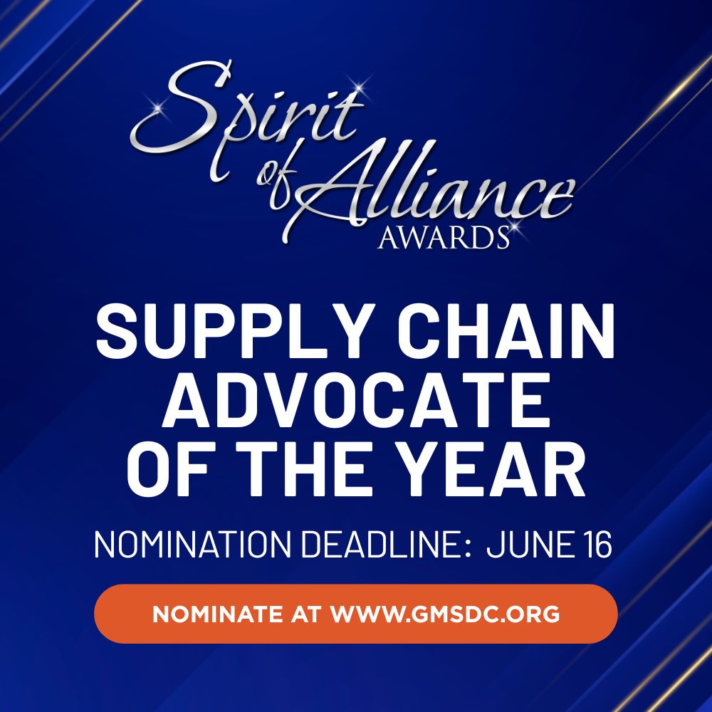 From sourcing to strategy—these leaders get it done. Do you know a Supply Chain Director or Manager who’s pushing procurement boundaries to champion diverse suppliers? Nominate them for Supply Chain Advocate of the Year. 

Nominate now at gmsdc.org/2025-soa/