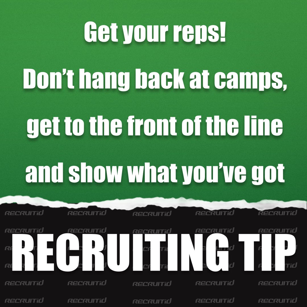 _RECRUITid's tweet photo. Every rep at a college camp is a shot to get noticed. Donβt waste them. Compete every time you step on the field. π― #RECRUITid #FootballRecruiting #GetReps https://t.co/Pts3X6jfEb