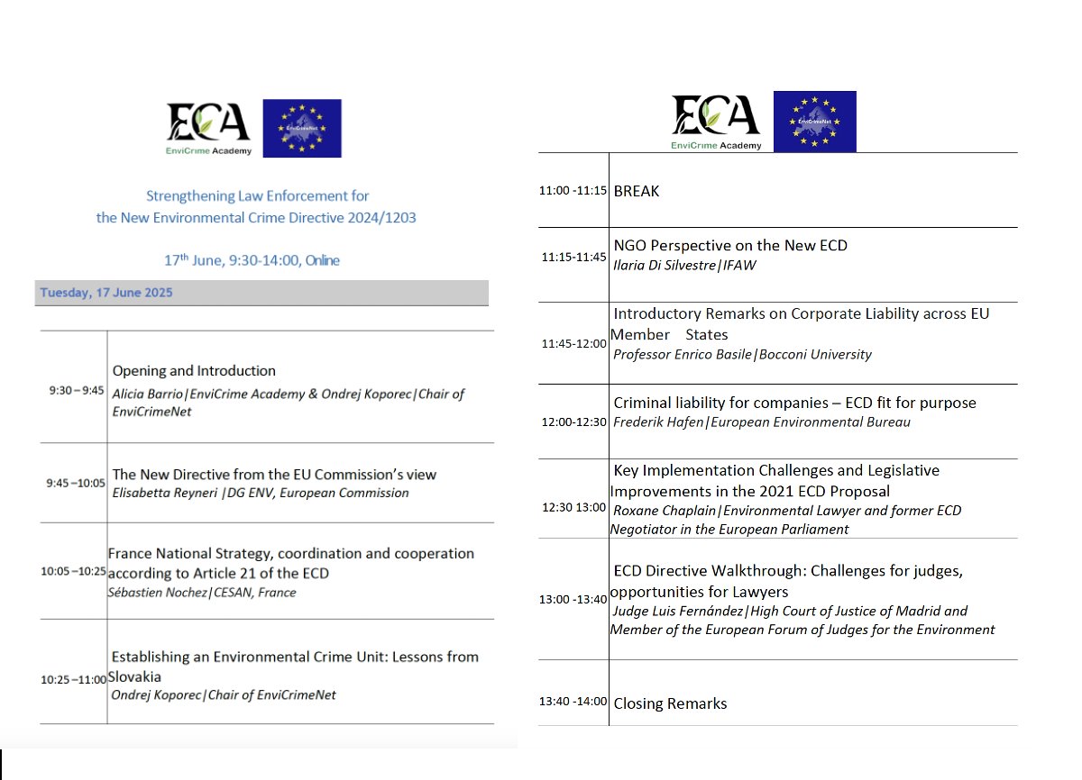 ⏳ Final Days to Register: <a href="/EnviCrimeNet/">EnviCrimeNet</a>  "Strengthening Law Enforcement for the New Environmental Crime Directive" – High-Level Training Webinar
📅 Date: Tuesday 17 June 2025
 🕒 Time: 09:00–14:00 (CET)
 🌐 Location: Online (Zoom)

🔗 Registration link: lnkd.in/eHdkTx4E