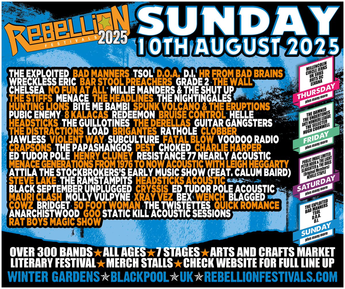 7th-10th Aug - Blackpool - Winter Gardens - Rebellion Festival - TICKETS - rebellionfestivals.com/ticket-info