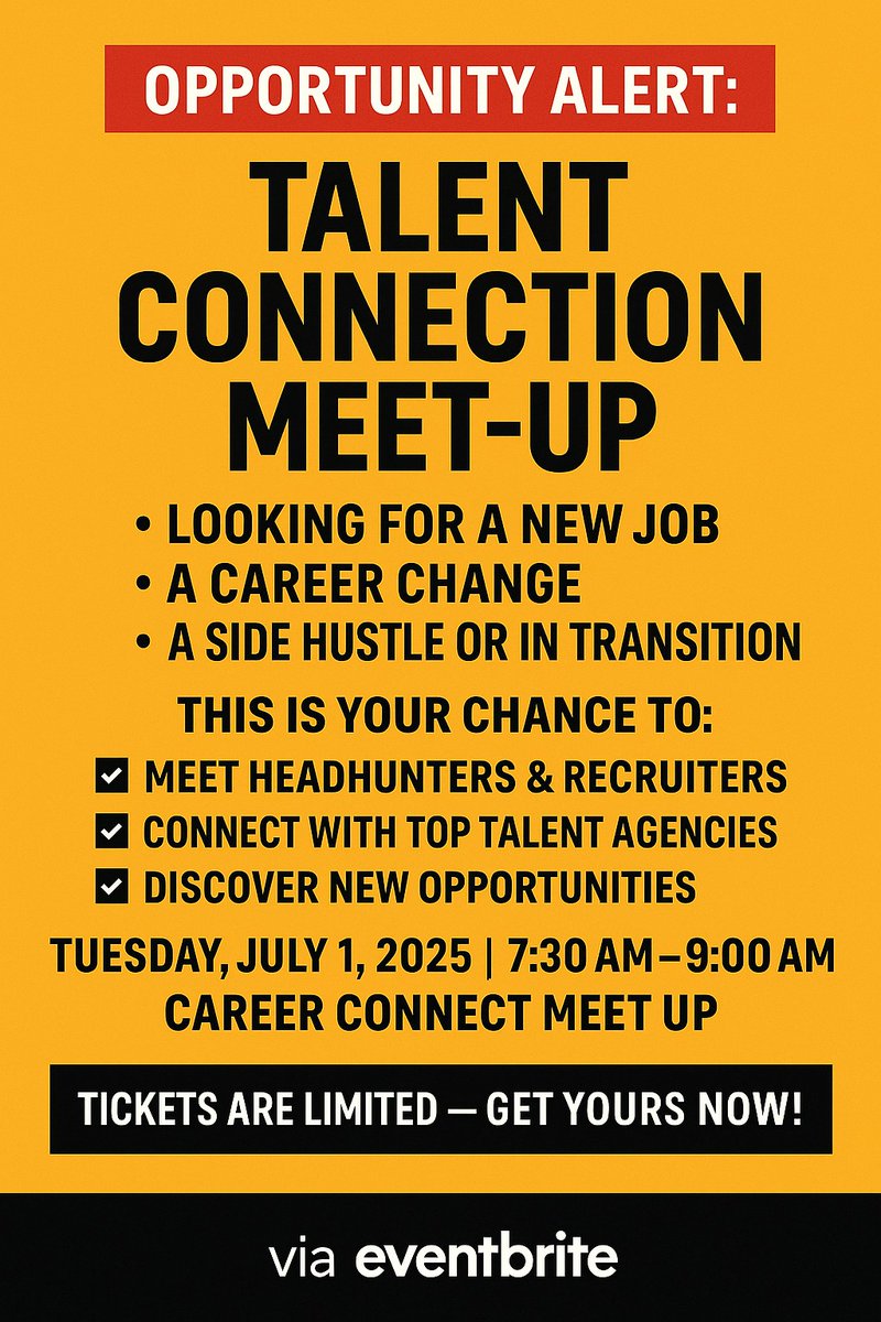 OPPORTUNITY ALERT SHRM25 

Whether you’re hiring top talent or seeking your next big break, this is where the magic happens

eventbrite.com/e/career-chang…

#TopTalent #HiringNow #SHRM25 #Recruiters #Jobs #HumanResources #HR #HeadHunter #SHRM #recruiting #talentacquisition #WorkFromHome