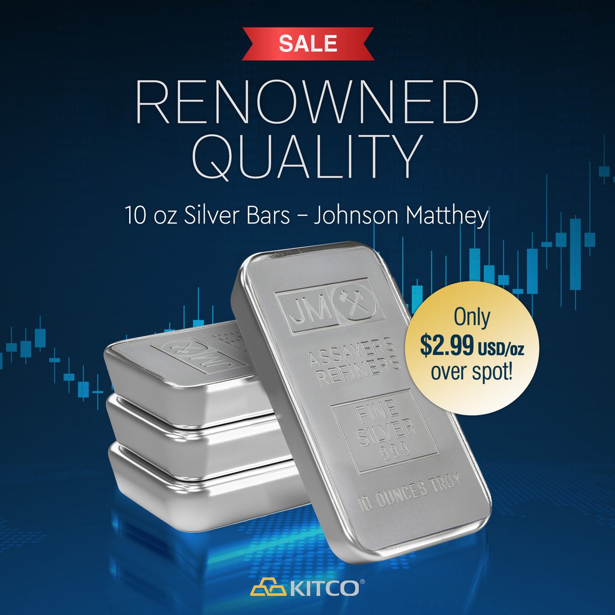 This week's deal: easy to stack, easy to recognize.
10 oz Johnson Matthey Silver Bars are available now for $2.99 over spot per ounce. A trusted name in a solid format, whether it’s your first bar or your fiftieth.

Shop Now👉 online.kitco.com/buy/1003JM

#SilverBars #JohnsonMatthey