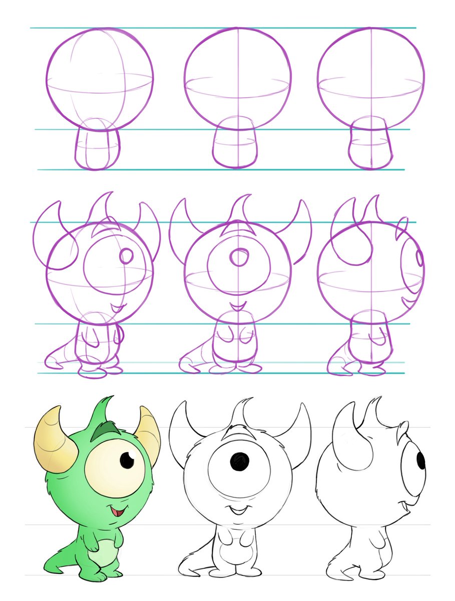 Using construction to build your characters and draw them in different angles. 