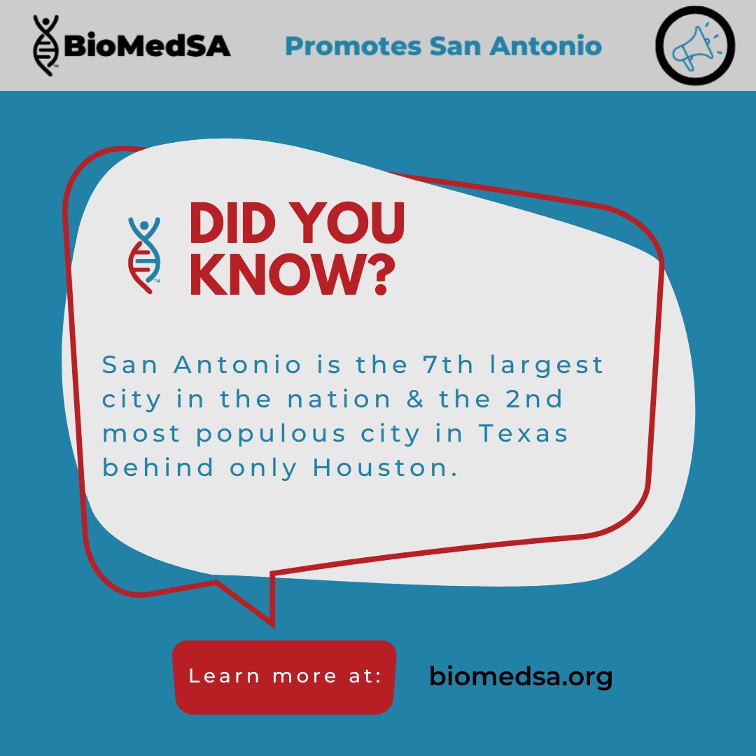 BioMed-SA (@biomed_sa) on Twitter photo San Antonio is the 7th largest city in the nation with a small town feel. #CityofScienceandHealth <a href="/COSAGOV/">City of San Antonio</a> San Antonio is the 7th largest city in the nation with a small town feel. #CityofScienceandHealth <a href="/COSAGOV/">City of San Antonio</a>