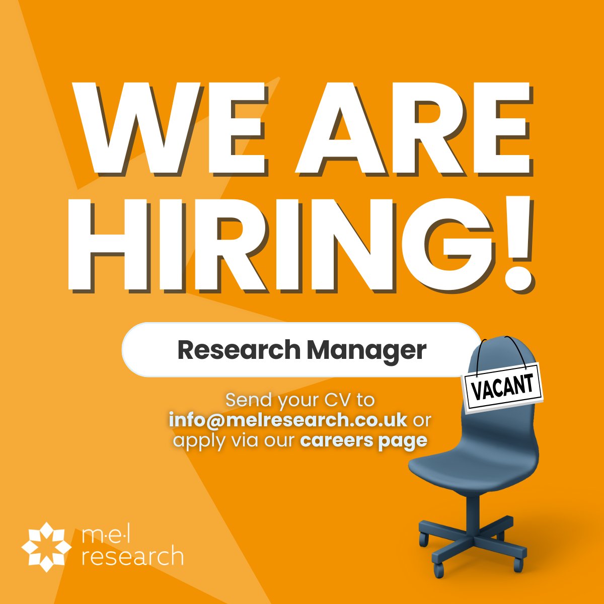 We're hiring a Research Manager!
📍 Hybrid (Birmingham + remote)
💷 £34–40K + bonus &amp; benefits
📅 Apply by 27 June 2025
Work on impactful projects across health, housing &amp; more. Apply here: melresearch.co.uk/careers/resear…

#ResearchJobs #MELResearch #NowHiring