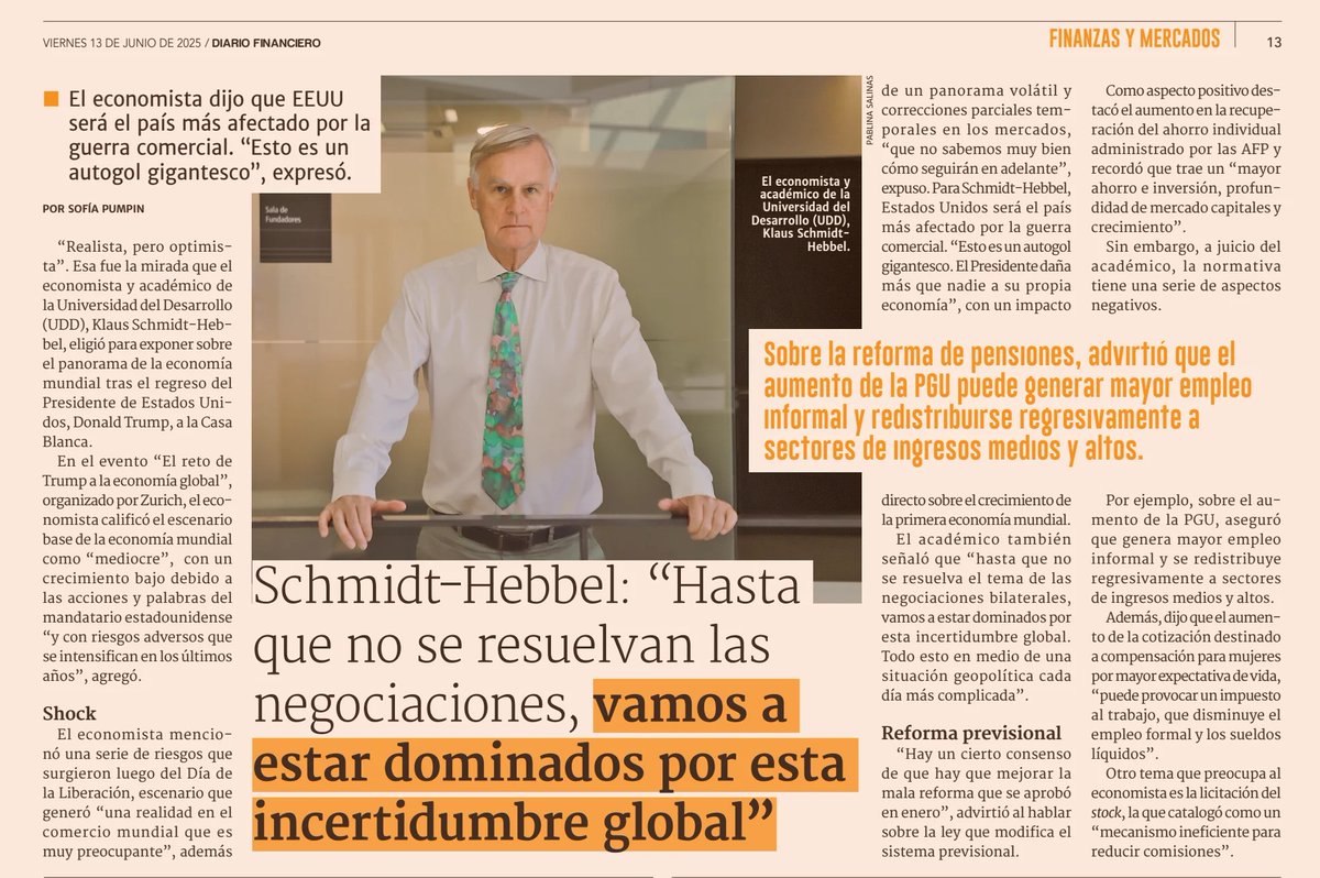 Negocios UDD (@negociosudd) on Twitter photo Hoy en <a href="/DFinanciero/">Diario Financiero</a> | Klaus Schmidt-Hebbel: “Hasta que no se resuelvan las negociaciones, vamos a estar dominados por esta incertidumbre global”. El investigador #CIESUDD emitió estas declaraciones en el evento “El reto de Trump a la economía global”.
➡️negocios.udd.cl/noticias/2025/… Hoy en <a href="/DFinanciero/">Diario Financiero</a> | Klaus Schmidt-Hebbel: “Hasta que no se resuelvan las negociaciones, vamos a estar dominados por esta incertidumbre global”. El investigador #CIESUDD emitió estas declaraciones en el evento “El reto de Trump a la economía global”.
➡️negocios.udd.cl/noticias/2025/…
