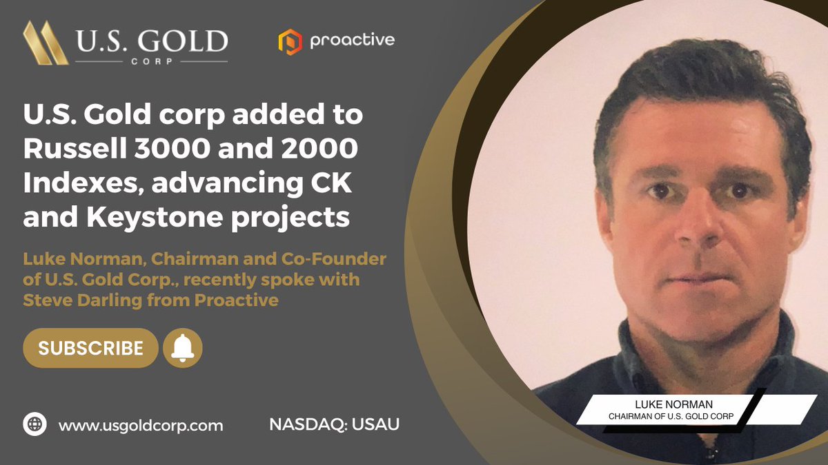 U.S. Gold Corp. Chairman Luke Norman joined Steve Darling from Proactive to share news the company has qualified for inclusion in the prestigious Russell 3000 Index and the Russell 2000 Index, effective after the U.S. market opens on June 30.

proactiveinvestors.com/companies/news…

This