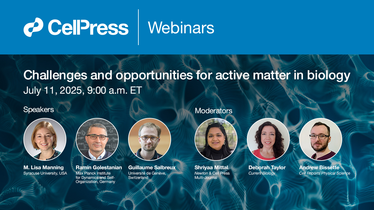 How do living systems organize, move &amp; adapt?
Join us July 11 for a live webinar on active matter, where physics meets biology, from collective cell behavior to tissue morphogenesis. 9:00 am ET. Free + recorded
#ActiveMatter #Biophysics 
hubs.li/Q03s1XKm0