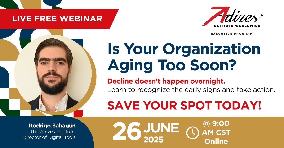 Discover how organizations grow-or decline-using the Adizes Corporate Lifecycle.
One of the core frameworks taught in the Adizes Executive Program.
Free to attend | Live Q&amp;A included 🔗us02web.zoom.us/webinar/regist…