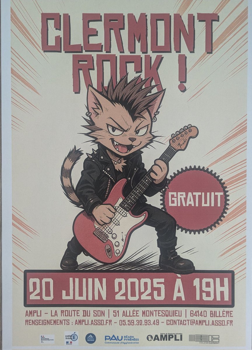 📌 Date à retenir !
Les élèves de l'Atelier Musique Amplifiée du collège Clermont se produiront 
🗓️vendredi 20 juin
🕒 19h
🧭 Ampli à Billère 
Concert gratuit !Venez nombreux !
<a href="/dsden64/">DSDEN64</a>
@ampli