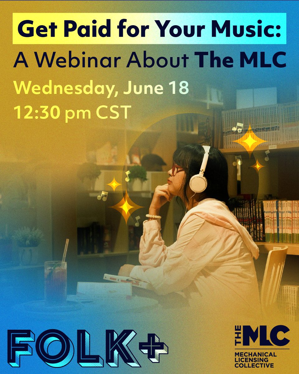 Webinar upcoming! Get Paid for Your Music: A Webinar About the MLC will be part of Folk+ this year, happening on Wednesday, June 18. Folk+ is our two-day virtual conference and it's free (or pay-what-you-can). Register and get all the info: folk.org/folkplus/2025 @mlc_us