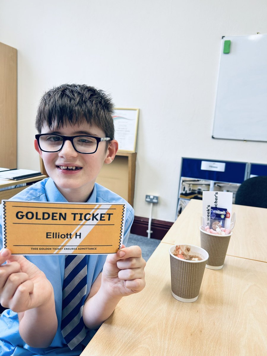 Congratulations to Elliot who is this week’s Golden Ticket winner! Hard work in class — progress in reading and some wonderful artwork. Well done, Elliot! ⭐️☕️