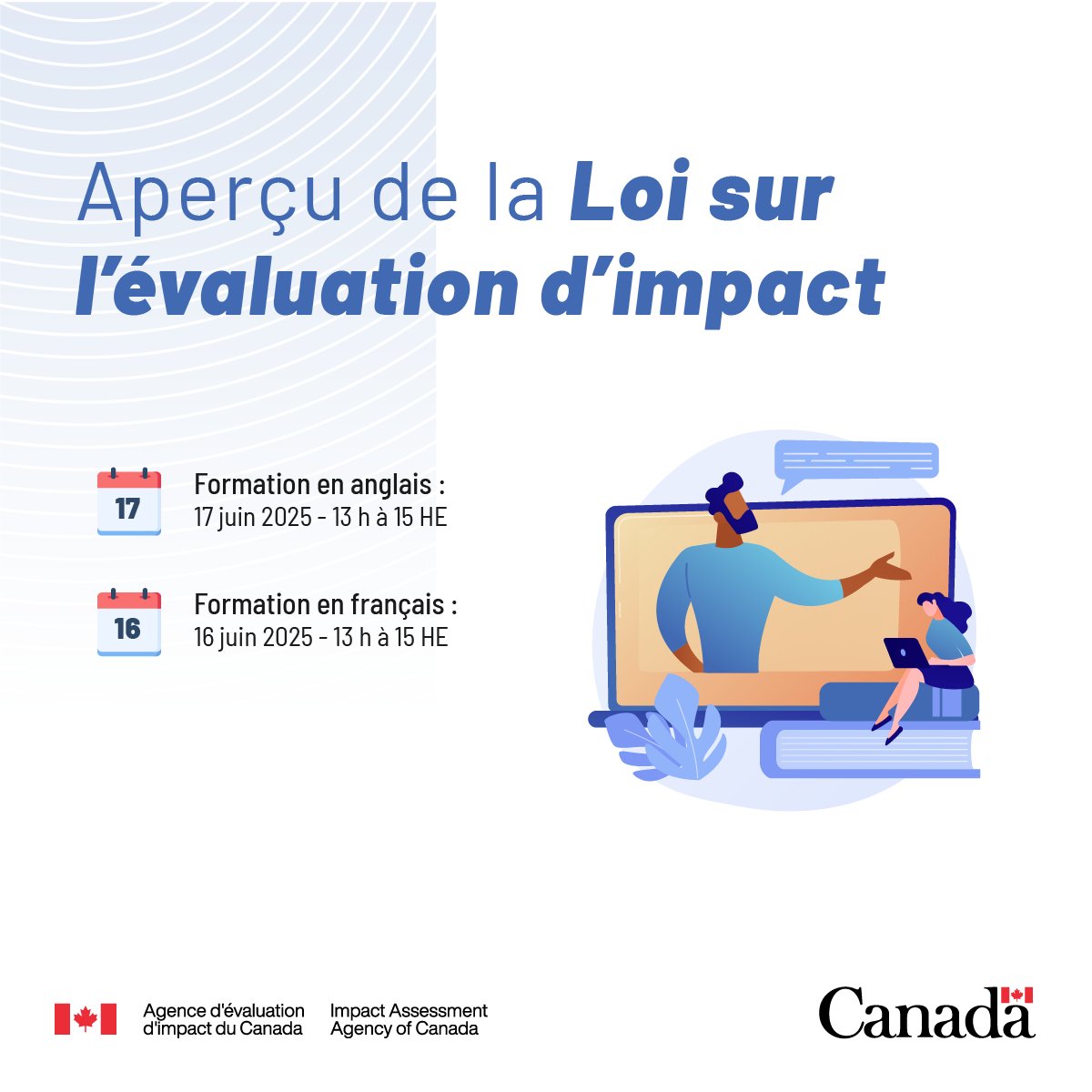 Vous voulez un cours d’été gratuit qui fera travailler votre cerveau? 🧠🏋️🌞

💻Participez à notre webinaire gratuit en direct pour découvrir comment fonctionne l’#ÉvaluationImpact fédérale et comment y participer.

🗓️Réservez votre place dès maintenant: canada.ca/aeic-formation…