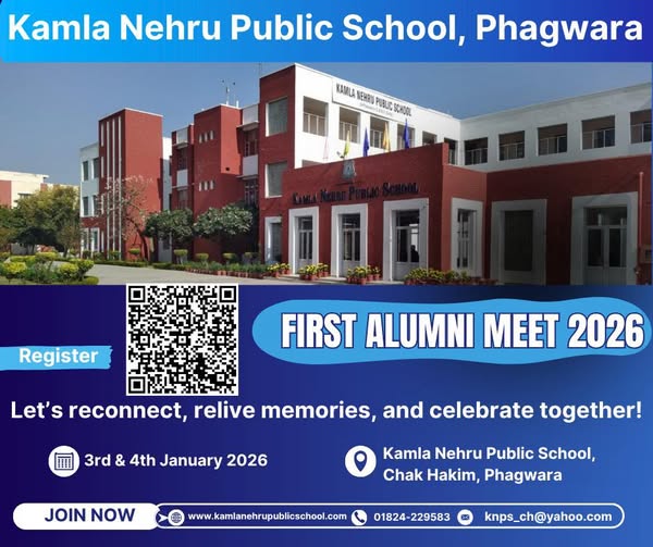 First-Ever Alumni Meet at KNPS Phagwara!
🗓 3-4 Jan 2026 
Venue: School Campus
Let’s #ReconnectReliveRejoice with memories, teachers &amp; friends!
🎭 Events | 📸 Booths | 🍽 Food
🔗 Register: forms.office.com/r/prVyUU4xNX

#AlumniMeet2026 #onceaknightalwaysaknight