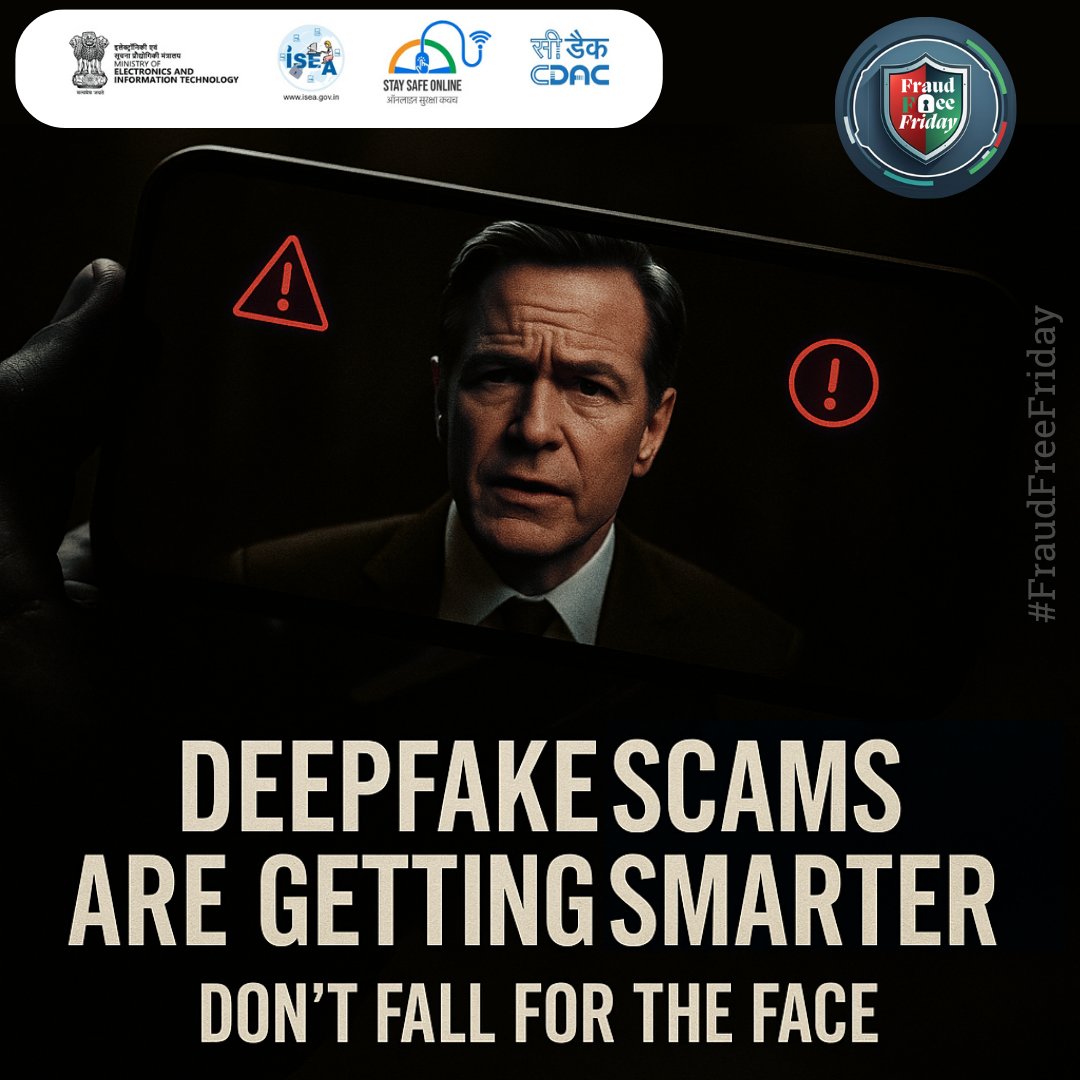 SSOIndia's tweet image. #FraudFreeFriday
🕵️‍♂️ Not everyone is who they seem.
AI can fake faces — stay alert!

#DeepfakeAwareness #FakeFaceAlert #AICyberScam #ScamProofIndia #CyberSmart #DigitalSafety #CyberCrimeAlert #VerifyDigitalID #AISpoofing #CyberThreats #FraudDetection #StayCyberSafe #ISEACampaign…