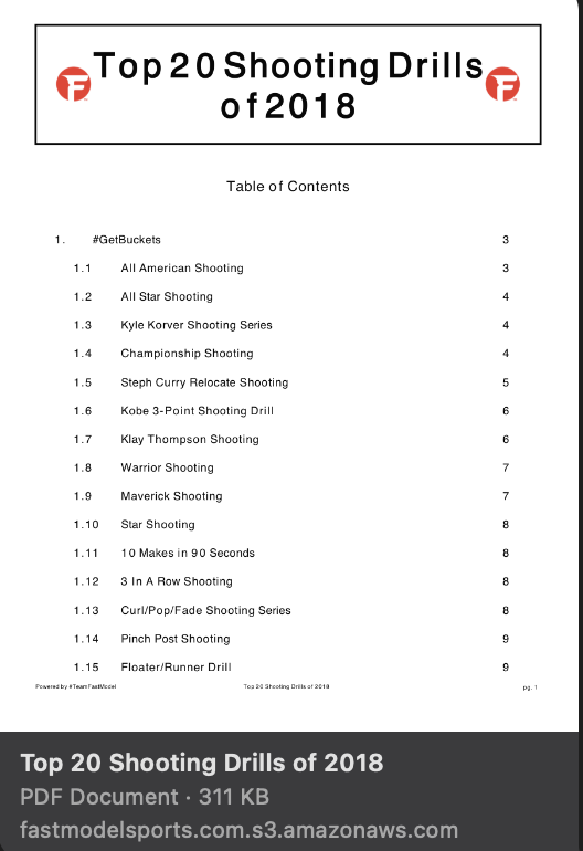 This PDF is loaded with different types of Shooting Drills. There is something for everyone here. 

Free PDF Download ⤵️ 
….fastmodelsports.com.s3.amazonaws.com/support/Top%20…