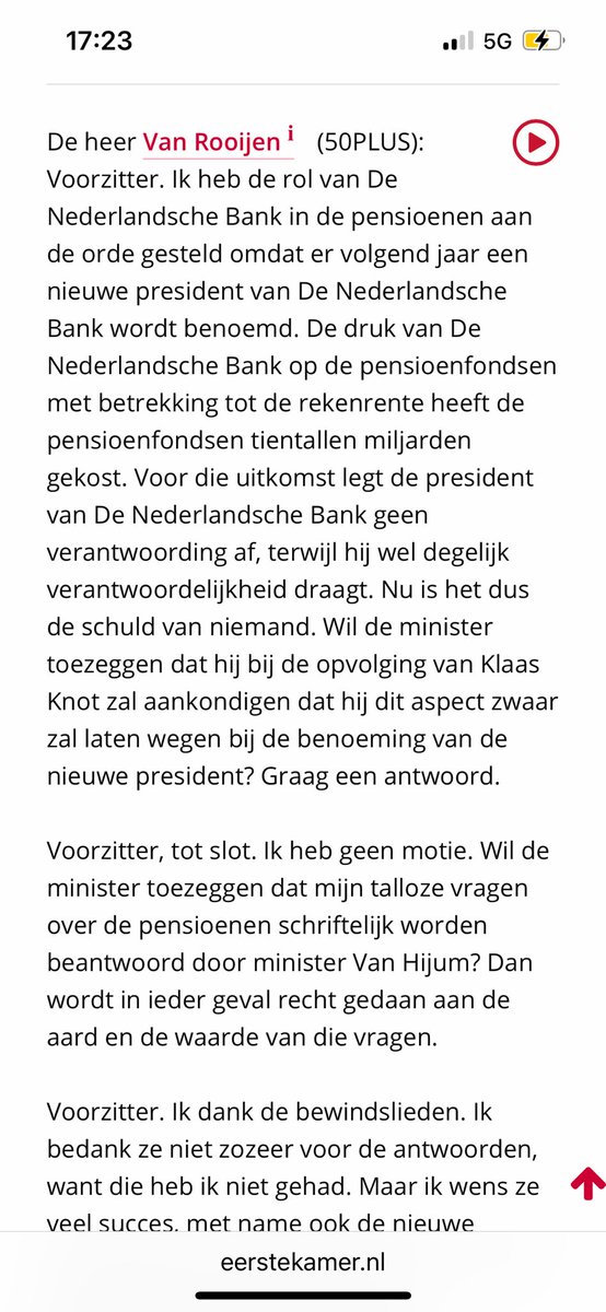 Met benoeming van Sleijpen is wens van Senator van Rooijen vervuld: PensioenKennis 

Vroeg ⁦<a href="/Minister_FIN/">Eelco Heinen</a>⁩ :
‘Wil minister toezeggen dat hij bij opvolging Klaas Knot zal aankondigen dat hij
dit aspect zwaar zal laten wegen bij benoeming van nieuwe president’
⁦<a href="/NUnl/">NU.nl</a>⁩