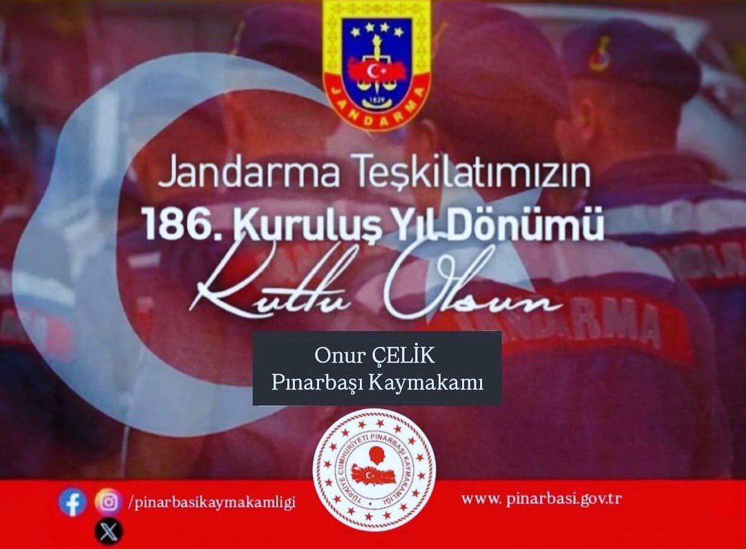 37pinarbasi37's tweet photo. Kaymakamımız Sayın Onur ÇELİK’in Jandarma Teşkilatı’nın 186. Kuruluş Yıl Dönümü Mesajı;

Vatanımızın dört bir yanında, milletimizin huzur ve güvenliği için büyük bir fedakârlıkla görev yapan Jandarma Teşkilatımızın 186. kuruluş yıl dönümünü kutlamanın gururunu yaşıyoruz. https://t.co/rZBBesh34M