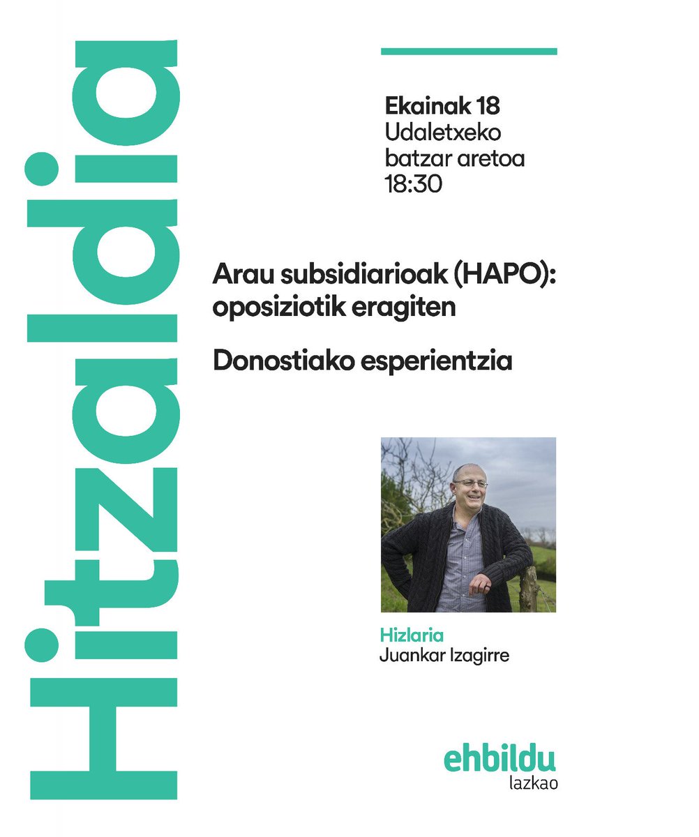 🎙️ HITZALDIA 🎙️

Arau subsidiarioak (HAPO): oposiziotik eragiten.
Donostiako esperientziari buruzko berri emango digu <a href="/JuankarIzagirre/">Juan Karlos Izagirre</a> |k

🗓️ Ekainak 18, asteazkena
📍Lazkaoko udaletxeko pleno aretoan
🕡 18:30