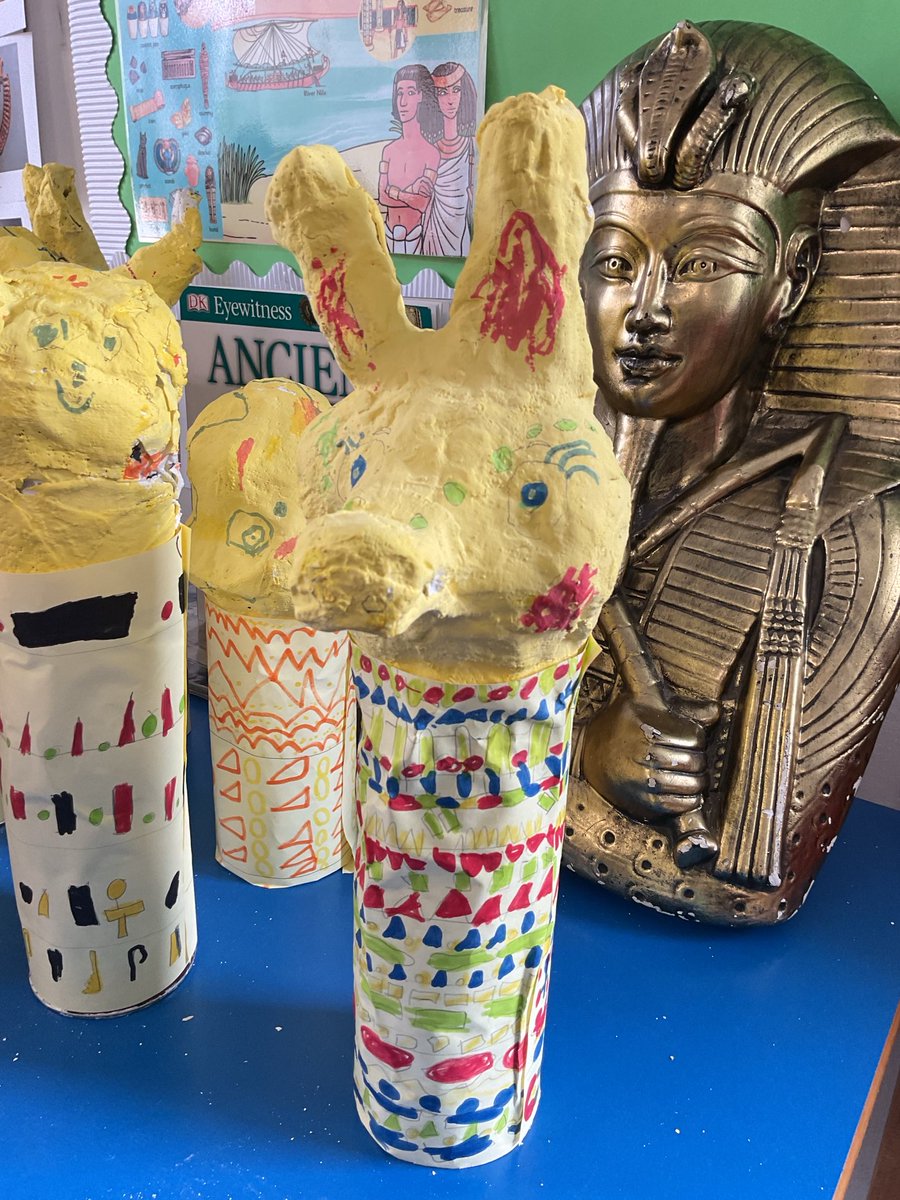 PDA_Y3's tweet image. Our completed canopic jars. These have been a labour of love! We are so proud of them. #pdaart #pdahistory