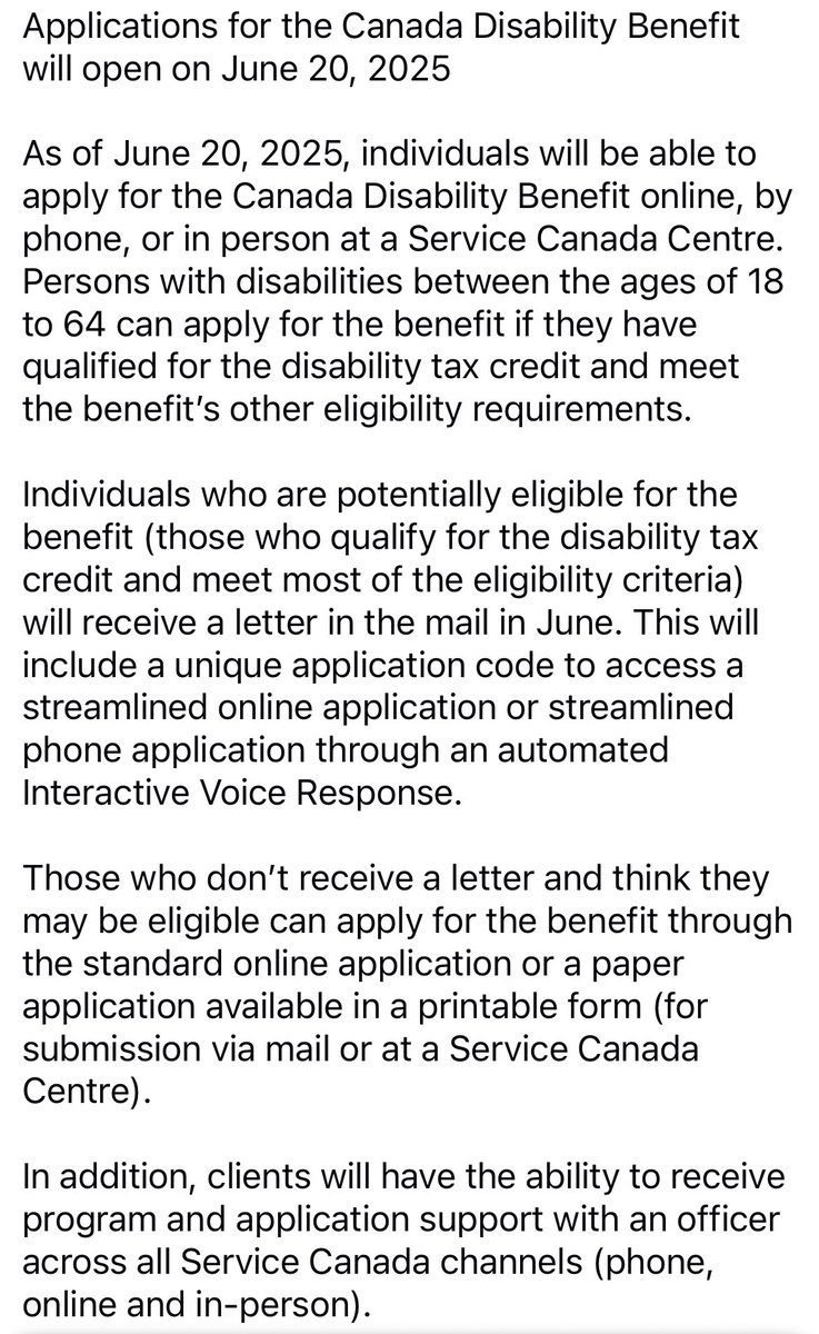 Planetchic's tweet image. Applications for the Canada disability benefit will be available June 20, 2025

👇