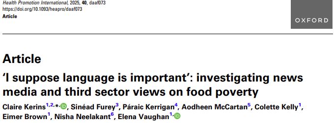Claire Kerins (@claire_kerins) on Twitter photo How do journalists & charities understand and communicate about food poverty? See our new paper which explores both groups' perspectives on causes, solutions & media representation.
doi.org/10.1093/heapro…
#FoodInsecurity #FoodPoverty <a href="/StigmaStudyIE/">Elena Vaughan</a> How do journalists & charities understand and communicate about food poverty? See our new paper which explores both groups' perspectives on causes, solutions & media representation.
doi.org/10.1093/heapro…
#FoodInsecurity #FoodPoverty <a href="/StigmaStudyIE/">Elena Vaughan</a>