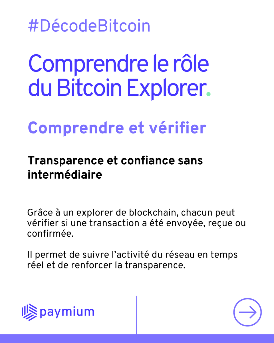 📖 La blockchain Bitcoin est publique, et facilement lisible avec les bons outils.

Le Bitcoin Explorer permet de voir les blocs, suivre les transactions et vérifier les données, en toute autonomie.

➡️ Swippez pour en savoir plus !

#DécodeBitcoin, votre rendez-vous hebdo !

👉