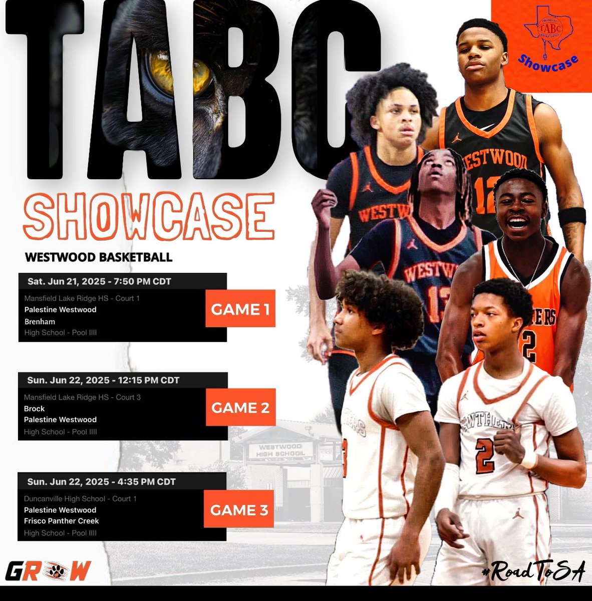 Our Palestine Westwood Panthers will be back in action together at the TABC showcase. College coaches come see these Westwood Panthers on the Hardwood next Saturday and Sunday! #WhyNotNow #WhyNotUs
