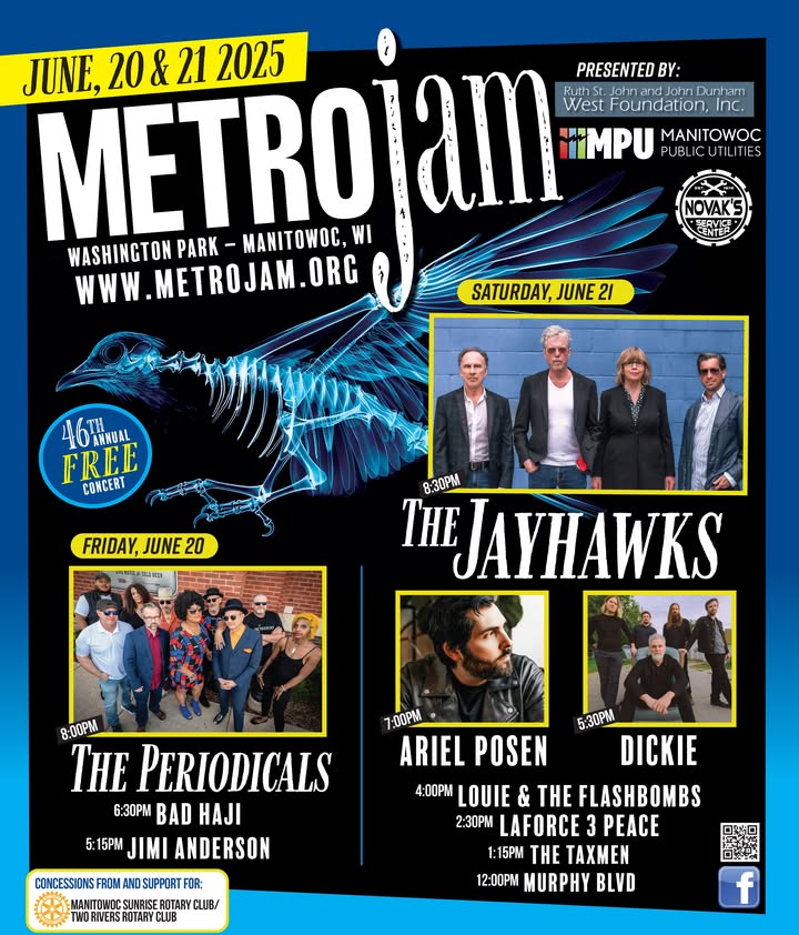JayhawksOfficial (@the_jayhawks) on Twitter photo This Saturday 6/21 The Jayhawks will be playing a FREE show at the Metro Jam in Manitowoc, WI. The stage is located in Washington Park, we go on at 8:30pm.
We have a show the night before (6/20) in Madison, WI at <a href="/MajesticMadison/">Majestic Madison</a>
Jayhawks tour dates: bit.ly/JayhawksShows This Saturday 6/21 The Jayhawks will be playing a FREE show at the Metro Jam in Manitowoc, WI. The stage is located in Washington Park, we go on at 8:30pm.
We have a show the night before (6/20) in Madison, WI at <a href="/MajesticMadison/">Majestic Madison</a>
Jayhawks tour dates: bit.ly/JayhawksShows