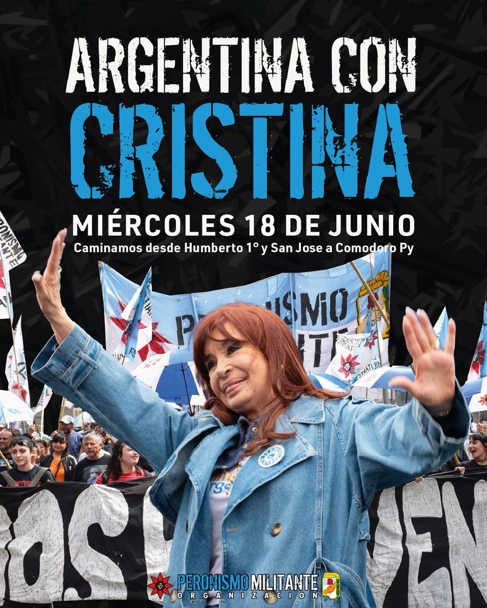 Peronismo_PM's tweet photo. ¡SIEMPRE CON CRISTINA!

Este miércoles 18 de junio todas y todos junto a @CFKArgentina https://t.co/cQb3AoY5a4