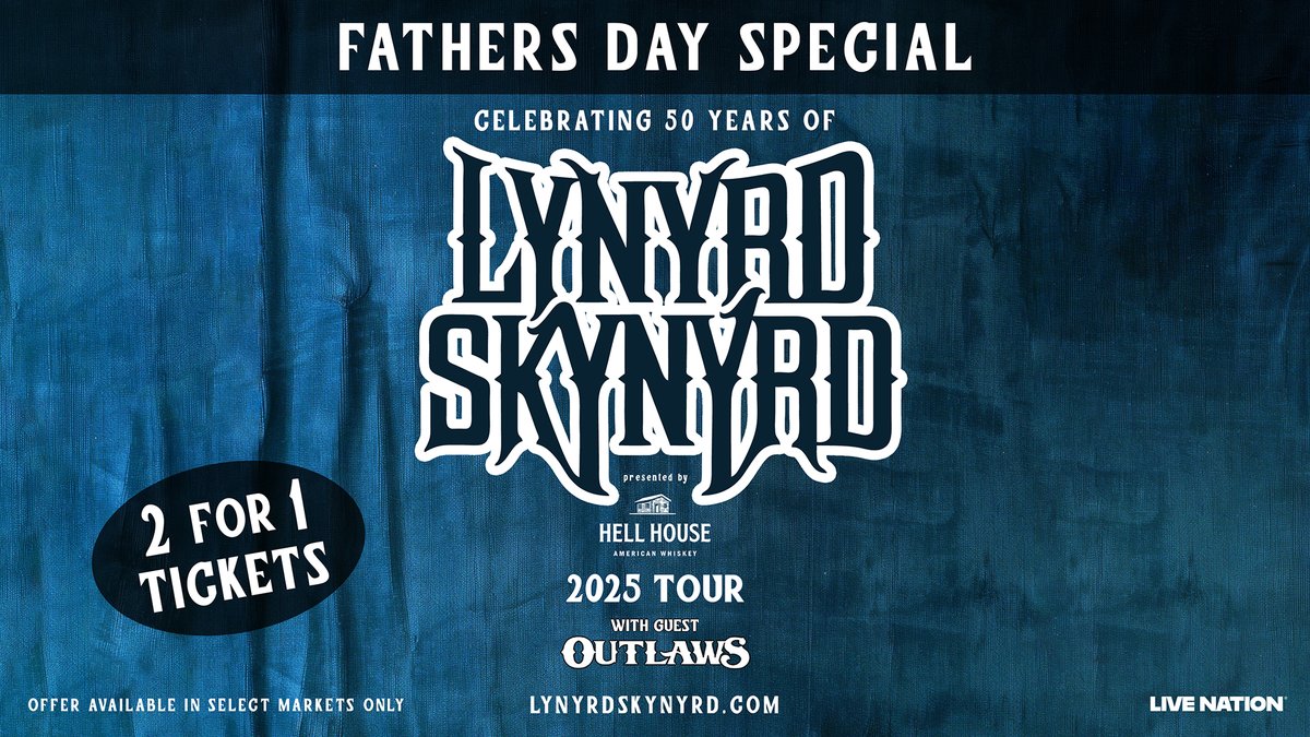 Don't forget to get your 2-for-1 tickets for dad! Use code "FATHER" to grab BOGO tickets to see Lynyrd Skynyrd live Saturday, September 13! Offer ends June 18 at 10pm, or while supplies last.
🎟️ Get your tickets now at bit.ly/4l8CRbD