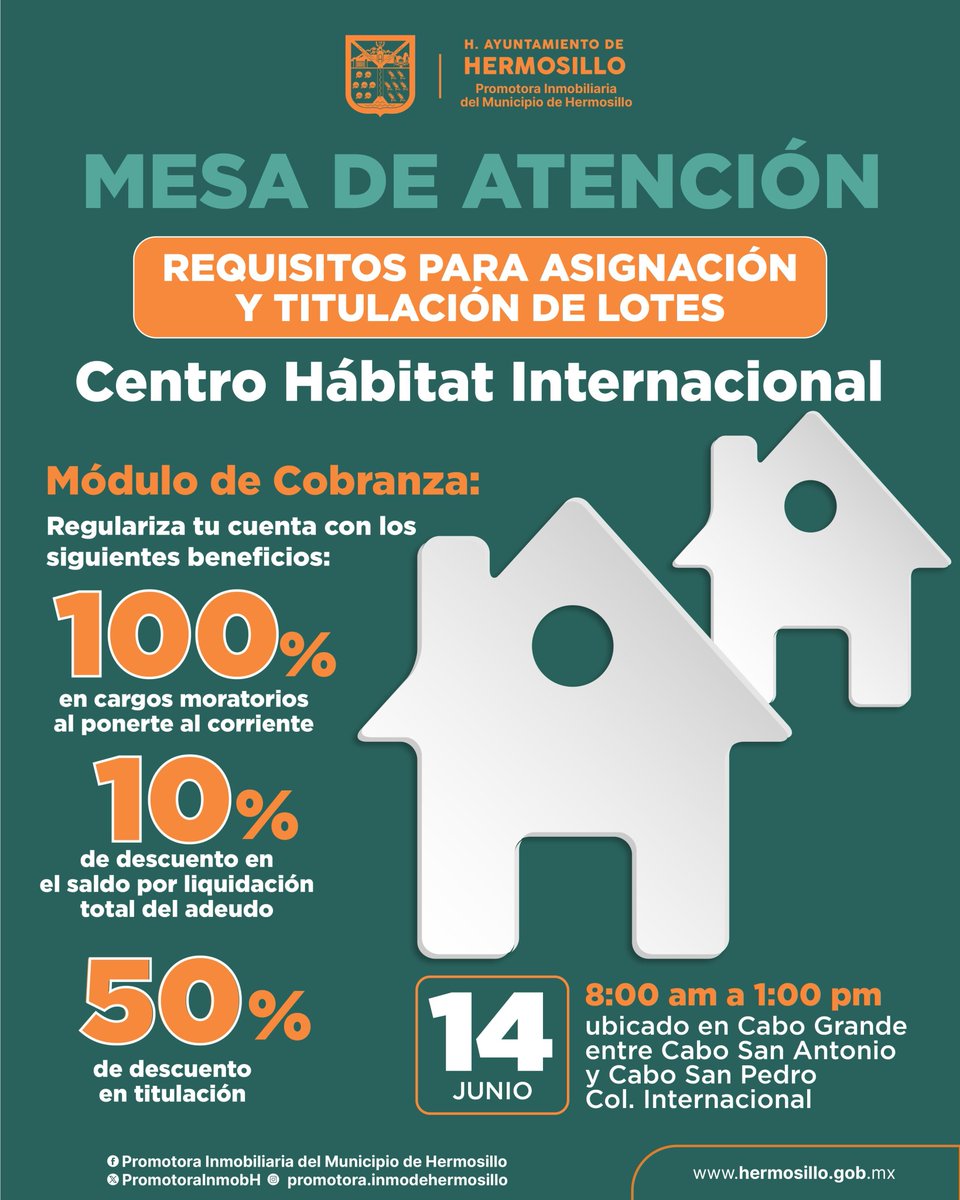 🔔 ¡Atención!
¡Mañana es la Mesa de Atención Especial! 🗓️
Ven y aprovecha descuentos exclusivos por tiempo limitado.
📍 Centro Hábitat Internacional
🕘 8:00 am a 1:00 pm
 🗓️ sábado 14 de junio

¡No te lo pierdas!

<a href="/HermosilloGob/">Gobierno de Hermosillo</a> 
#TrabajoQueSeNota