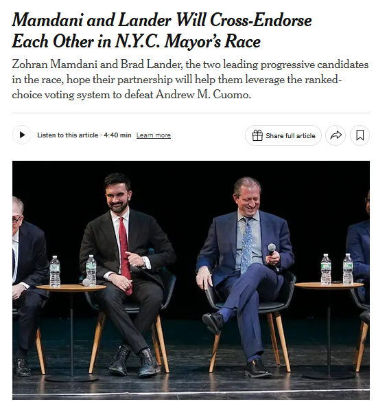 Last night, <a href="/bradlander/">Brad Lander</a> and I exposed <a href="/andrewcuomo/">Andrew Cuomo</a>'s record of corruption, scandal and disgrace on the debate stage.

With early voting starting tomorrow, we're cross-endorsing to defeat the ex-Gov. and win a city everyone can afford. Rank Brad #2!