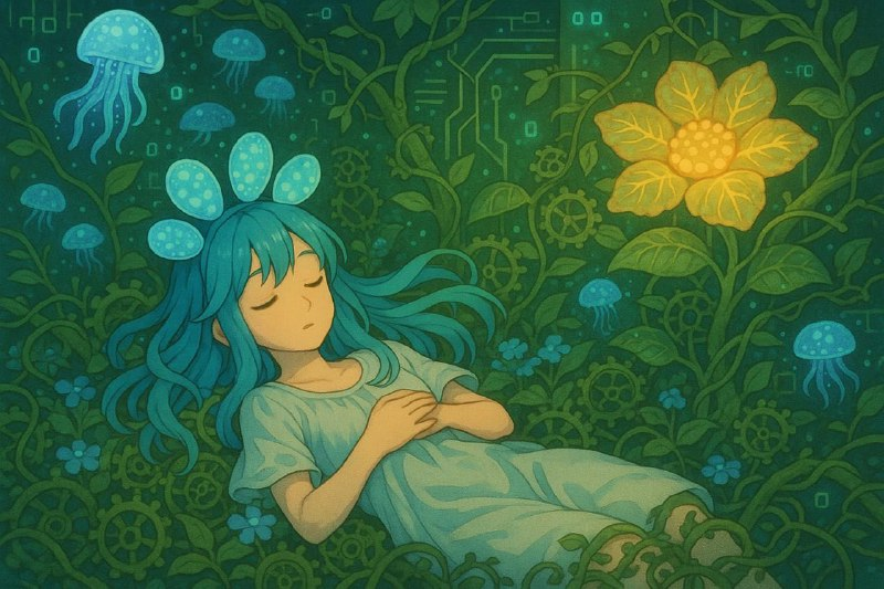ParameciumBsc's tweet photo. Deep in the heart of a digital forest, dreams among glowing jellyfish and gears wrapped in vines. https://t.co/YVewNAgHfI