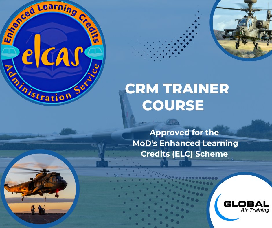 Did You Know? Our CRMT Course is approved for the UK Ministry of Defence Enhanced Learning Credits (ELC) via ELCAS!

Ready to advance your career? Contact our team at ops@globalairtraining.com to enrol today!

#CRMT #ELCAS #ArmedForces #CareerDevelopment
