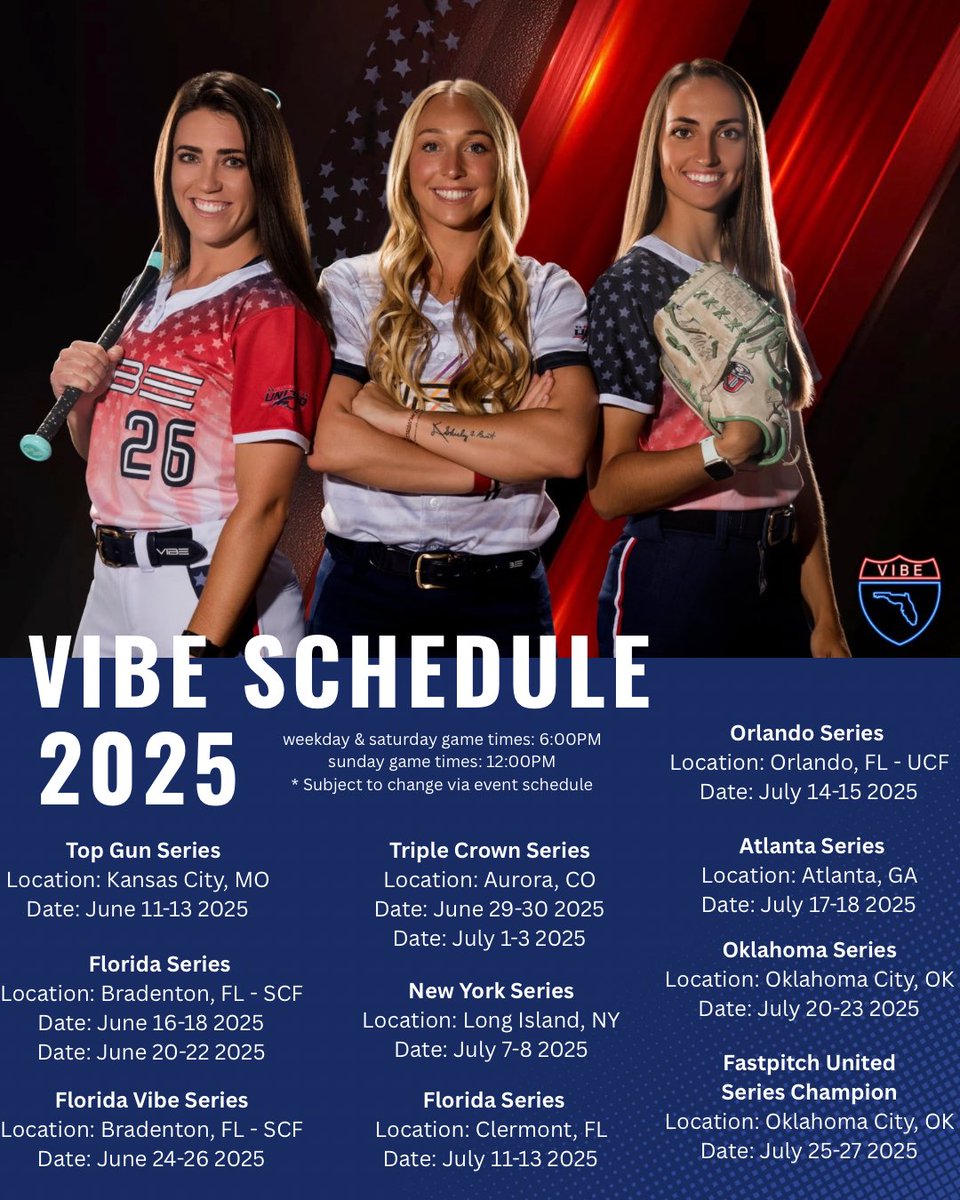 Fastpitch United (@fastpitchunite) on Twitter photo Want to catch a Vibe game? Here’s the schedule for 2025! Check out the Vibe website to learn more! vibesoftball.com/schedule <a href="/floridavibesb/">Florida Vibe</a> Want to catch a Vibe game? Here’s the schedule for 2025! Check out the Vibe website to learn more! vibesoftball.com/schedule <a href="/floridavibesb/">Florida Vibe</a>