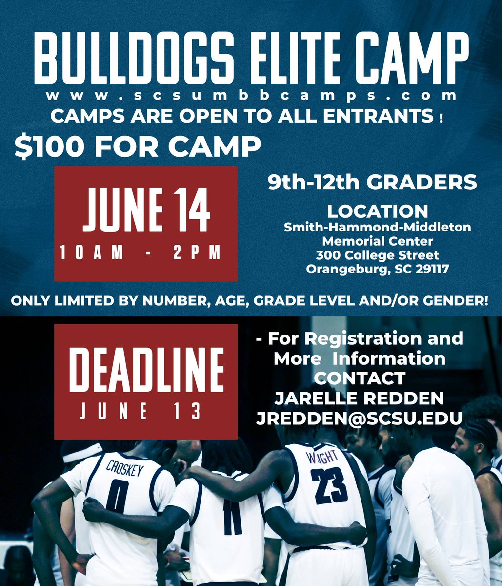 SC State Athletics (@scstateathletic) on Twitter photo BULLDOG NATION!! Deadline is TODAY make sure you support your SC State Men's Basketball program during the Bulldogs Elite Camp. Click link for more information scsumbbcamps.com <a href="/SCStateMBB/">SC State Mens Basketball</a> BULLDOG NATION!! Deadline is TODAY make sure you support your SC State Men's Basketball program during the Bulldogs Elite Camp. Click link for more information scsumbbcamps.com <a href="/SCStateMBB/">SC State Mens Basketball</a>