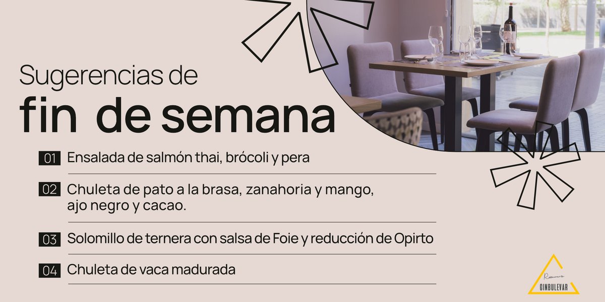 Descubre nuestras #SugerenciasDelFinde en #Ginbulevar: 🥗 Ensalada de salmón thai 🦆 Chuleta de pato a la brasa 🥩 Solomillo con salsa de foie. Ven y disfruta. Reserva ya: 957 892 123 📍Calle Pintora María Blanchard, 1 #CórdobaGastronómica 🍽️🌟