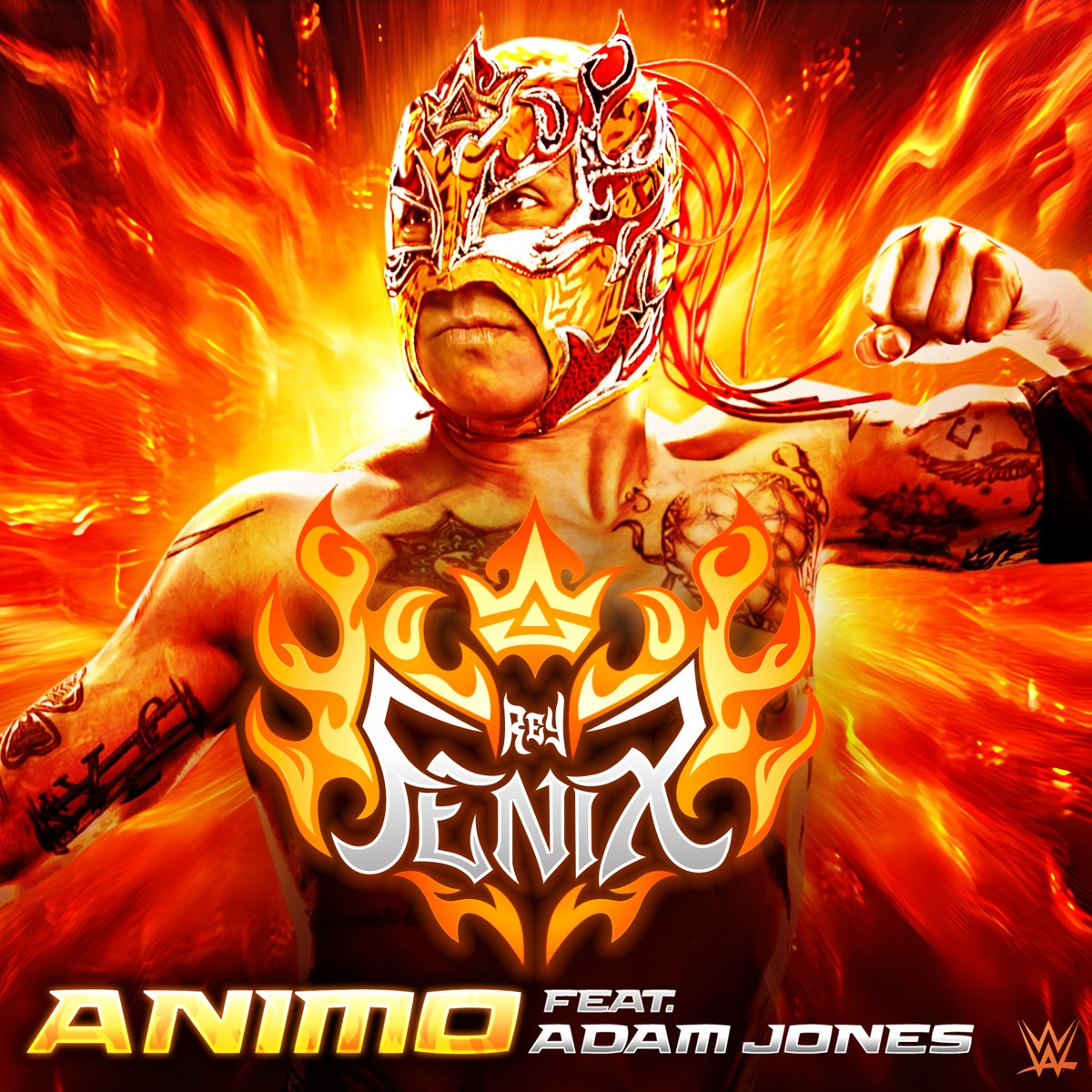 WWEMusic's tweet image. Fire through the air. Listen to @ReyFenixMx’s theme “Animo (feat. Adam Jones)” on your favorite music service: linktr.ee/wwemusic