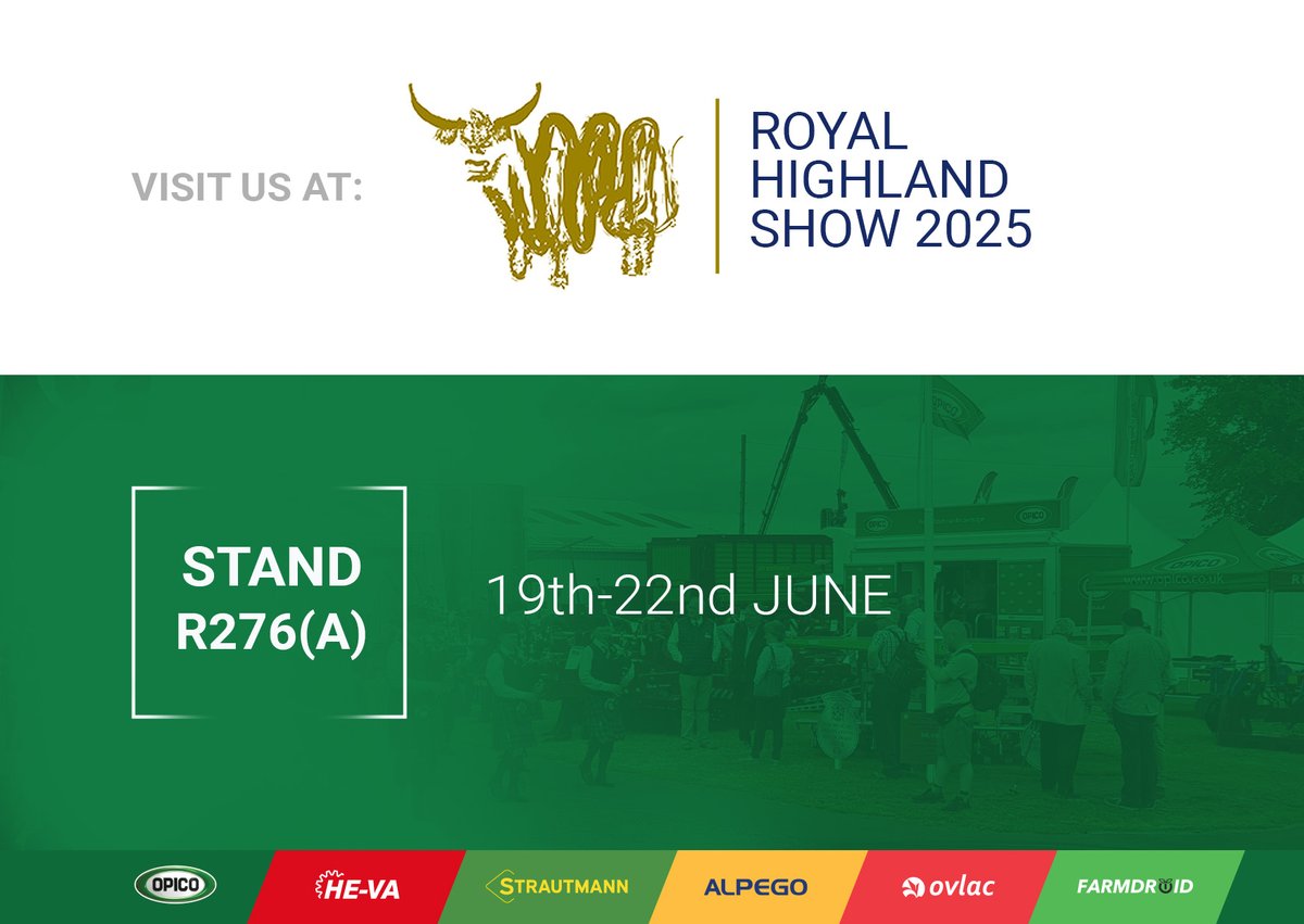 OPICO (@opicoag) on Twitter photo Explore quality machinery from HE-VA, Strautmann, Alpego, Ovlac & OPICO on our stand at the <a href="/ScotlandRHShow/">Royal Highland Show</a>!
🌱 OPICO Grain Dryer
🐄 <a href="/StrautmannUk/">Strautmann UK</a> Diet Feeder
🌿 <a href="/HEVA_uk/">HE-VA UK</a> Grass-Combi
🌾 <a href="/OvlacUK/">Ovlac UK</a> Plough
🪨 <a href="/AlpegoUK/">Alpego UK</a> Stone Burier + @StocksAg Turbo Jet
👋 Drop by for a chat! Explore quality machinery from HE-VA, Strautmann, Alpego, Ovlac & OPICO on our stand at the <a href="/ScotlandRHShow/">Royal Highland Show</a>!
🌱 OPICO Grain Dryer
🐄 <a href="/StrautmannUk/">Strautmann UK</a> Diet Feeder
🌿 <a href="/HEVA_uk/">HE-VA UK</a> Grass-Combi
🌾 <a href="/OvlacUK/">Ovlac UK</a> Plough
🪨 <a href="/AlpegoUK/">Alpego UK</a> Stone Burier + @StocksAg Turbo Jet
👋 Drop by for a chat!