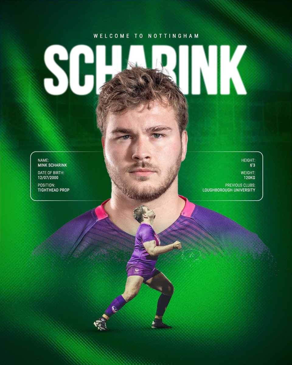 𝗪𝗲𝗹𝗰𝗼𝗺𝗲, 𝗠𝗶𝗻𝗸🤝

We’re delighted to announce the signing of Mink Scharink ahead of the 25/26 season!

Scharink signs from Loughborough University having been part of their BUCS Super Rugby programme.

#WelcomeToNottingham