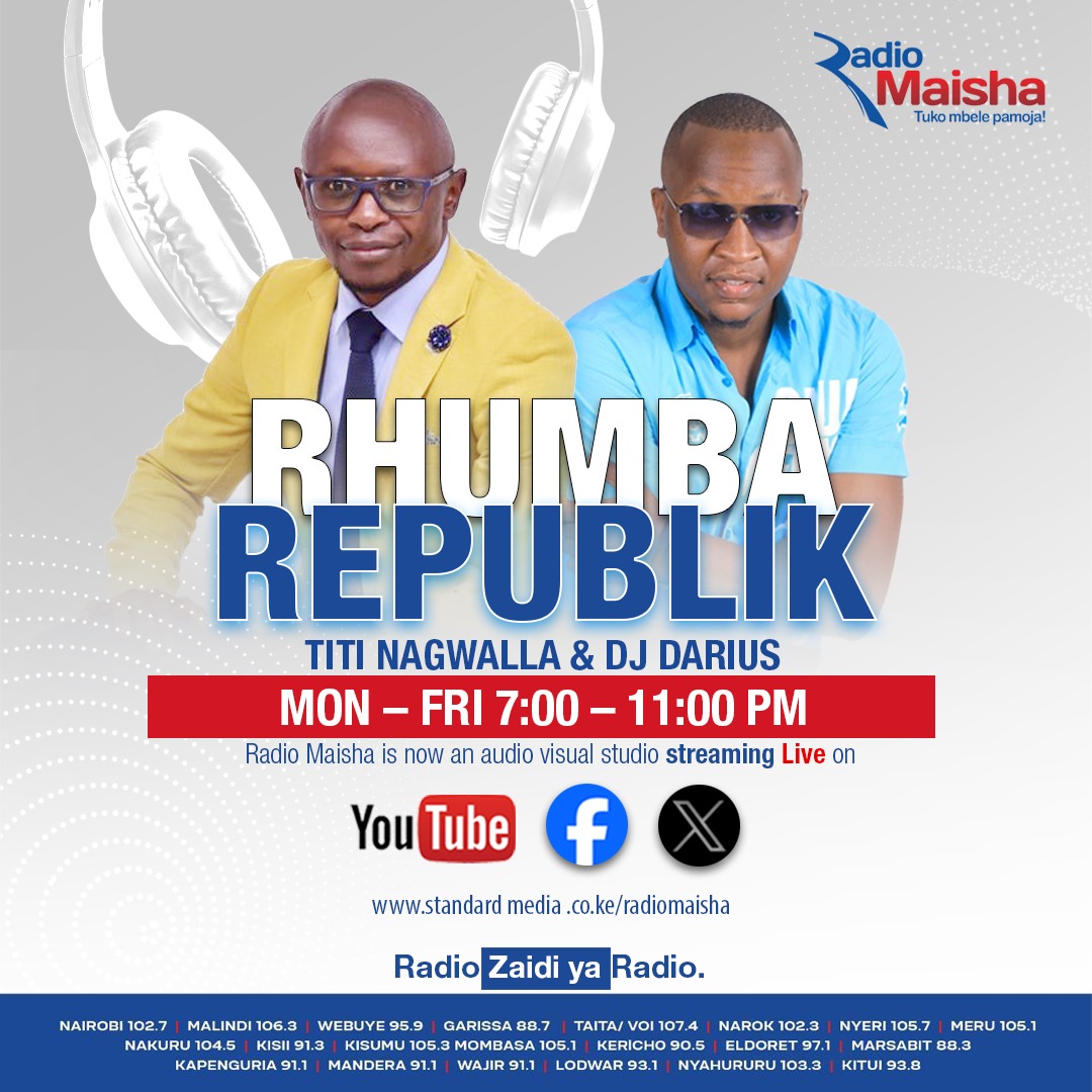 Radio Maisha (@radiomaisha) on Twitter photo Club Rhumba na <a href="/TitiNiRhumba/">TITI NAGWALLA</a> na <a href="/dariussixfigure/">Deejay Darius</a>. 7pm - 11pm.
#RhumbaRepublik #RadioZaidiYaRadio
Watch us live on radiomaisha.co.ke Club Rhumba na <a href="/TitiNiRhumba/">TITI NAGWALLA</a> na <a href="/dariussixfigure/">Deejay Darius</a>. 7pm - 11pm.
#RhumbaRepublik #RadioZaidiYaRadio
Watch us live on radiomaisha.co.ke