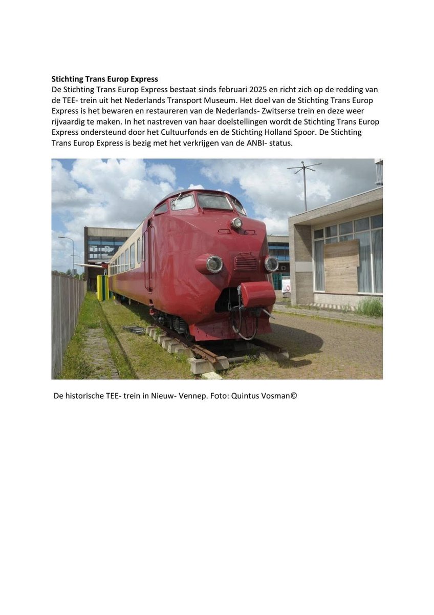 NIEUWS NIEUWS NIEUWS 

Maandag en dinsdag a.s. gaan de 5 TEE-rijtuigen op transport van Nieuw-Vennep naar Leek. Bijgaand het persbericht dat er vanmorgen uitgegaan is.

Om misverstanden te voorkomen lees onderstaande mail voor de do’s en don’ts ter plekke 💪💪🍀🙏🙏