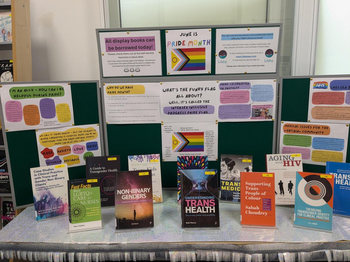 Imperial College Medical Libraries (@impmedlib) on Twitter photo #PrideMonth is well underway at Chelsea and Westminster Campus Library this June! You can find a spotlight on some of our LGBTQIA+ books, especially texts on trans healthcare, on our beautifully colourful display! <a href="/Chelwestlibs/">Chelsea and Westminster NHS Trust Library Service</a> 🏳️🌈🏳️⚧️ #PrideMonth is well underway at Chelsea and Westminster Campus Library this June! You can find a spotlight on some of our LGBTQIA+ books, especially texts on trans healthcare, on our beautifully colourful display! <a href="/Chelwestlibs/">Chelsea and Westminster NHS Trust Library Service</a> 🏳️🌈🏳️⚧️