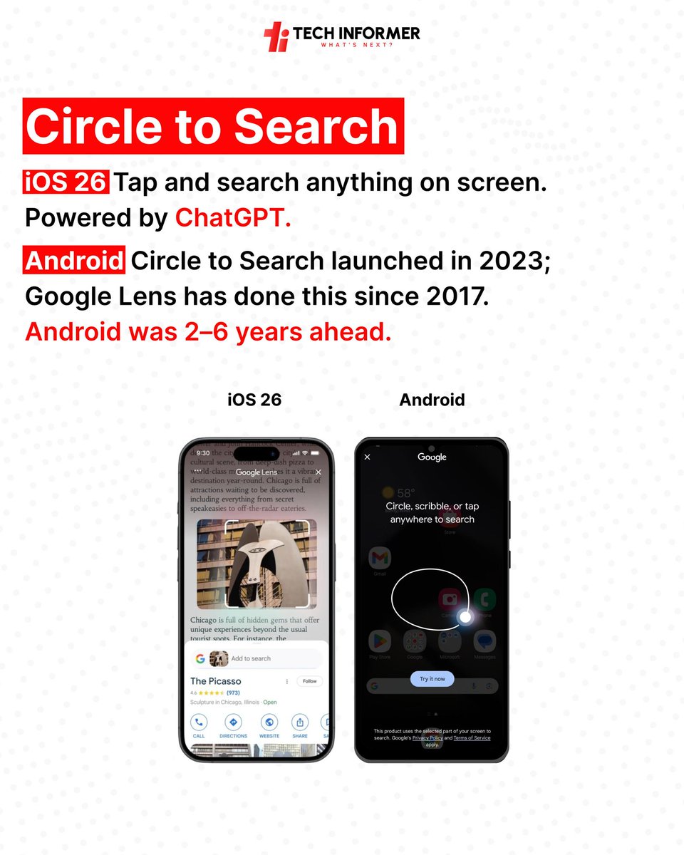 Tech_Informer_'s tweet image. (1/2) Which Android feature do you think Apple should add next? And which feature do you believe Android still handles better?

#TechInformer

#iOS26 #AndroidFeatures  #AppleVsAndroid