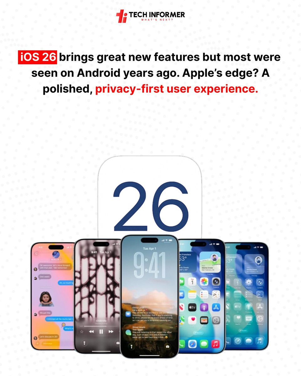 Tech_Informer_'s tweet image. (2/2) Which Android feature do you think Apple should add next? And which feature do you believe Android still handles better?

#TechInformer

#iOS26 #AndroidFeatures  #AppleVsAndroid