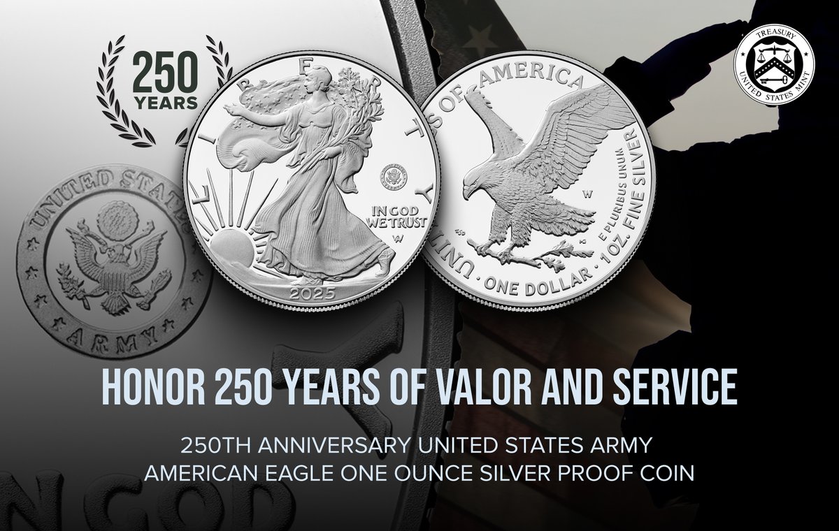 Tomorrow we wish the <a href="/USArmy/">U.S. Army</a> a happy 250th Birthday! To honor this historic milestone, we’ve just released our 250th Anniv. U.S. Army American Eagle 1oz Silver Proof Coin available now! bit.ly/45bkmPg #goarmy #beallyoucanbe #happybirthday #coincollector