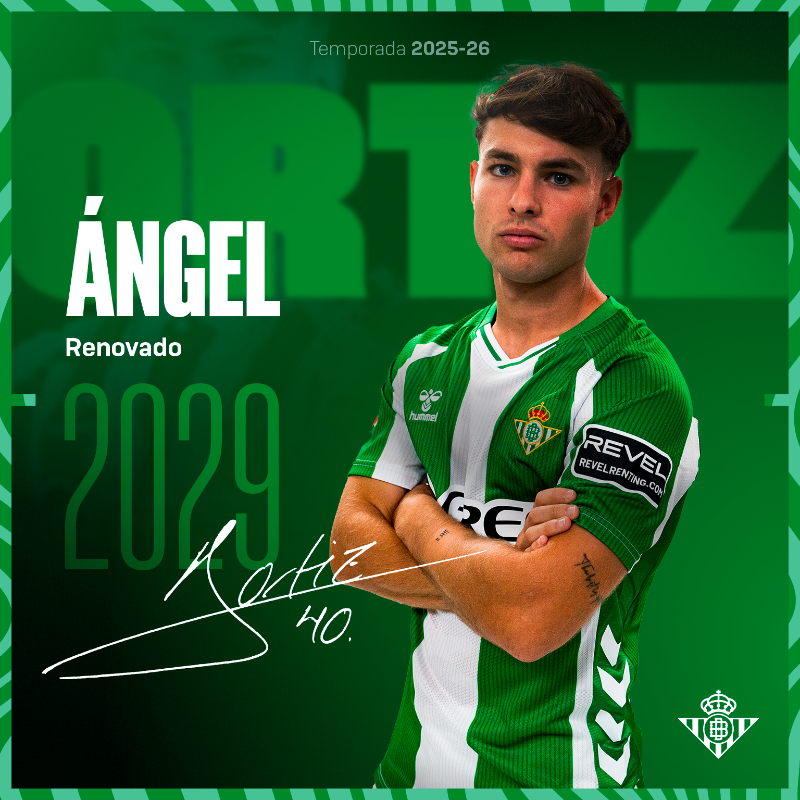 🚨 OFICIAL | Ángel Ortiz renueva hasta 2029.

🟢 El canterano extiende su contrato hasta 2029 y se convierte en jugador del primer equipo a todos los efectos.